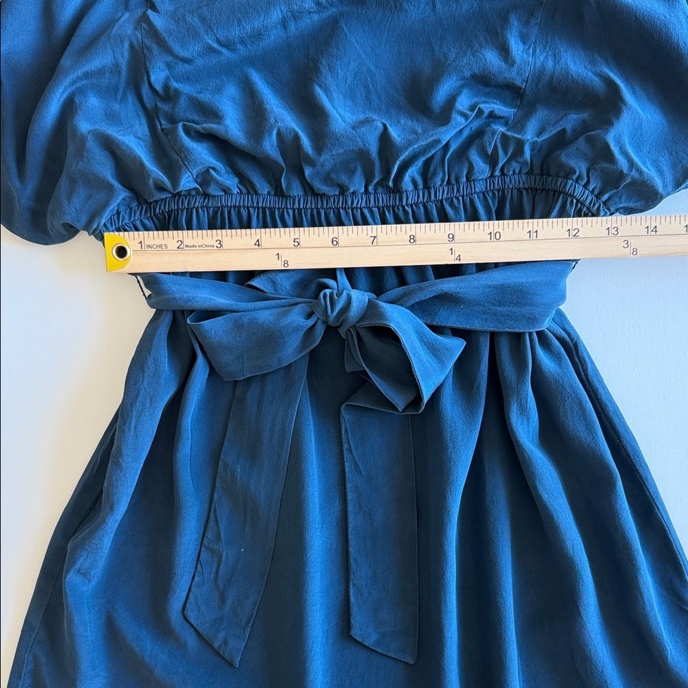 Suzi Chin for Maggy Boutique 100% Silk Navy Mini Dress with Tie Waist - Picture 8 of 13